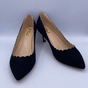 FSJ Black Curve Kitten Heel Pointed Toe Pump